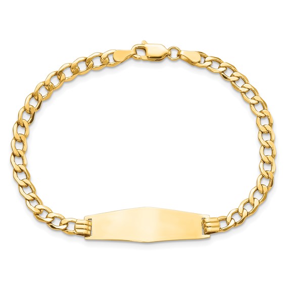 14k Polished Semi-solid Chain/Solid Plate Curb Link Soft Diamond Shape 28x9.5mm Plate 8 inch ID Bracelet