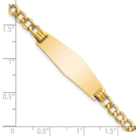 14k Polished Semi-solid Chain/Solid Plate Curb Link Soft Diamond Shape 28x9.5mm Plate 8 inch ID Bracelet