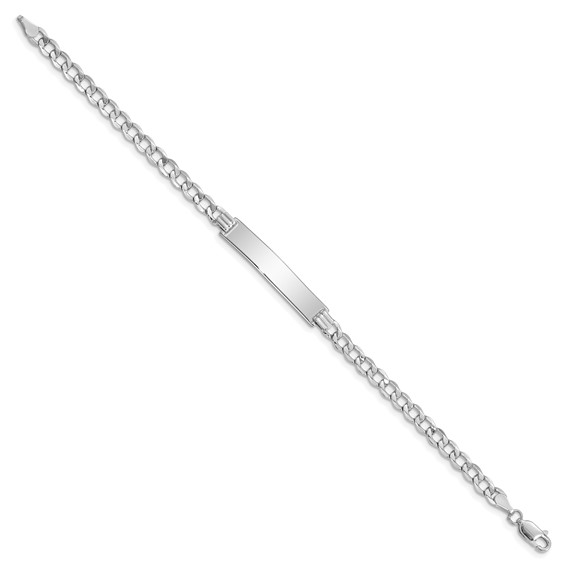 14k White Gold Polished Semi-Solid Chain/Solid Plate Curb Link 33x6.75mm Plate 7 inch ID Bracelet