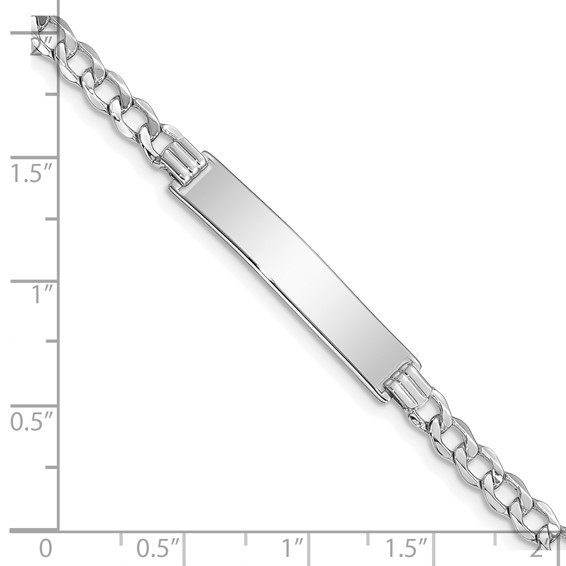 14k White Gold Polished Semi-Solid Chain/Solid Plate Curb Link 33x6.75mm Plate 7 inch ID Bracelet
