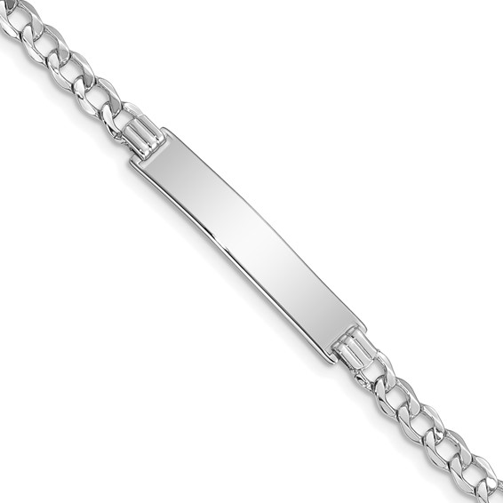 14k White Gold Polished Semi-Solid Chain/Solid Plate Curb Link 33x6.75mm Plate 7 inch ID Bracelet