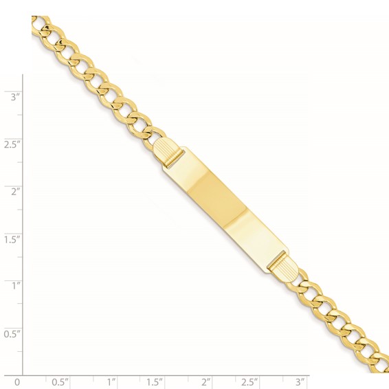 14k Polished Semi-Solid Chain/Solid Plate 5.9mm Curb Link 37.5x9mm Plate 7 inch ID Bracelet