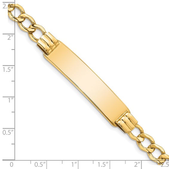 14k Polished Semi-Solid Chain/Solid Plate 5.9mm Curb Link 37.5x9mm Plate 7 inch ID Bracelet