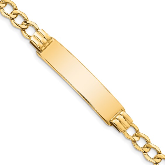 14k Polished Semi-Solid Chain/Solid Plate 5.9mm Curb Link 37.5x9mm Plate 7 inch ID Bracelet