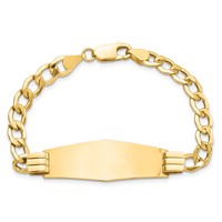 14K Yellow Gold Polished Semi-Solid Chain Solid Plate Curb Link Soft Diamond Shape 39x14mm Plate ID Bracelet - 7in view 4