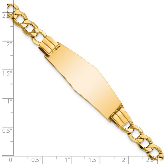14k Polished Semi-Solid Chain/Solid Plate Curb Link Soft Diamond Shape 39x14mm Plate 8 inch ID Bracelet