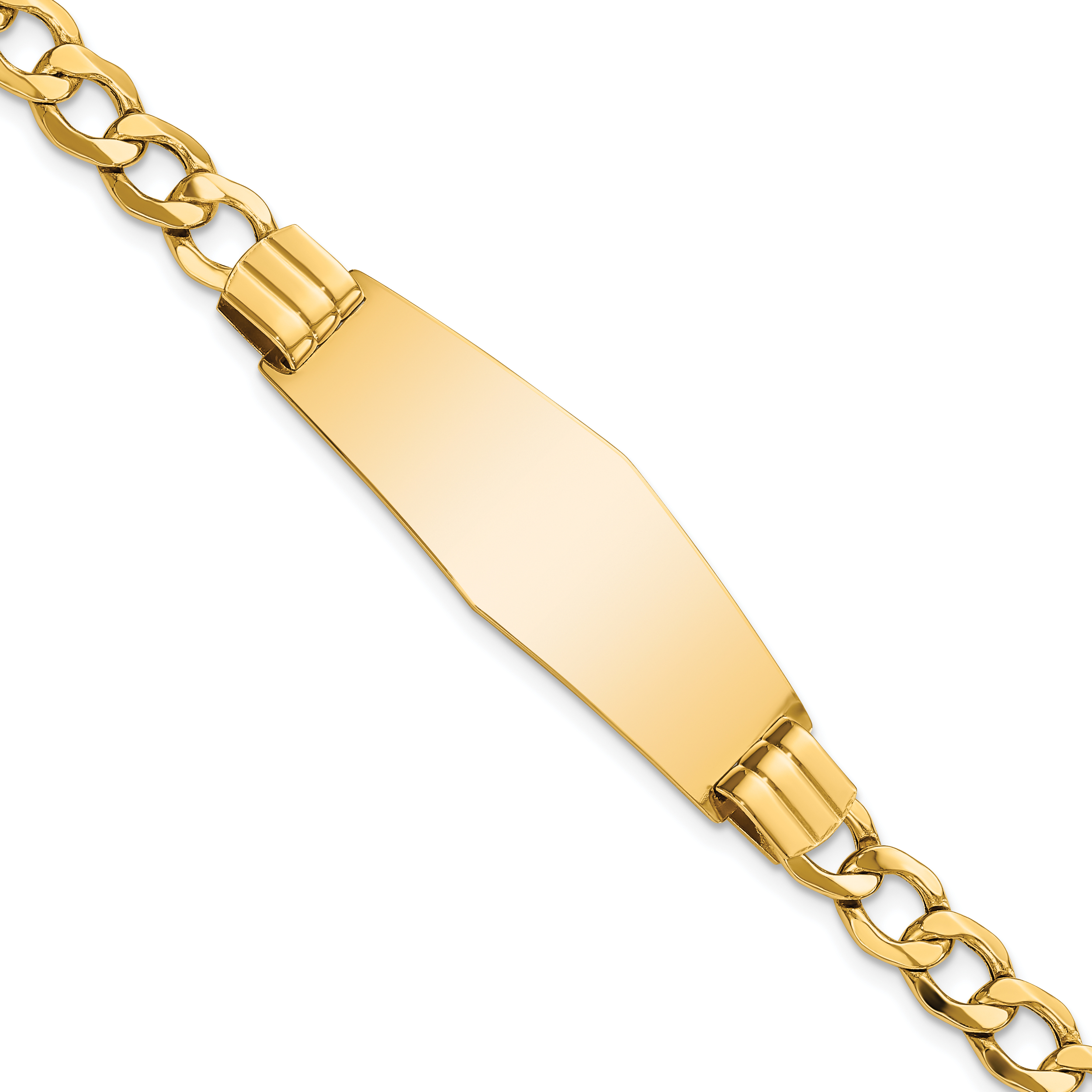 14k Polished Semi-Solid Chain/Solid Plate Curb Link Soft Diamond Shape 39x14mm Plate 7 inch ID Bracelet (DCID111C-7)