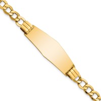 14K Yellow Gold Polished Semi-Solid Chain Solid Plate Curb Link Soft Diamond Shape 39x14mm Plate ID Bracelet - 7in view 1