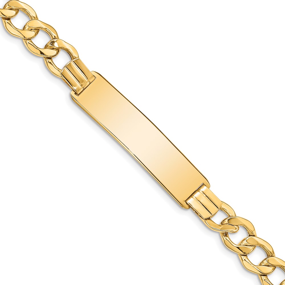 14K Yellow Gold Polished Semi-Solid Chain Solid Plate 9mm Curb Link 37.5x 9mm Plate ID Bracelet, 8"