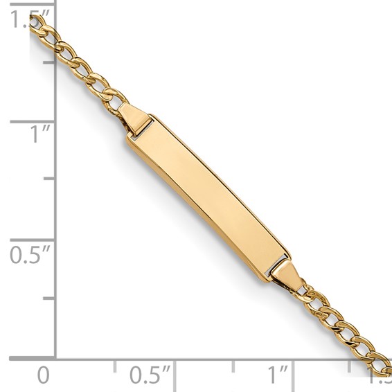 14k Polished Semi-Solid Chain/Solid Plate Cuban Link 20x4.5mm Plate 5.5 inch Baby/Child ID Bracelet