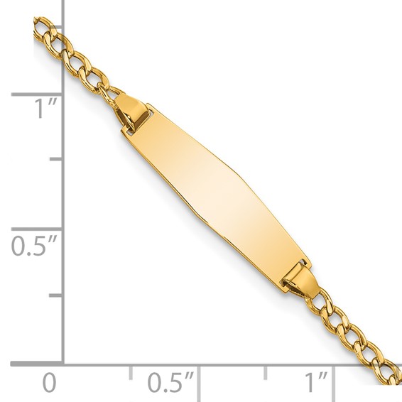 14k Polished Semi-Solid Chain/Solid Plate Cuban Link Soft Diamond Shape 19.5x5.5mm Plate 6 inch Baby/Child ID Bracelet