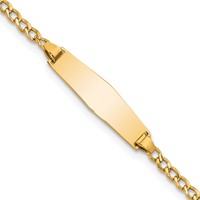 14K Yellow Gold Polished Semi-Solid Chain Solid Plate Cuban Link Soft Diamond Shape 19.5x5.5mm Plate ID Bracelet - 6in view 1