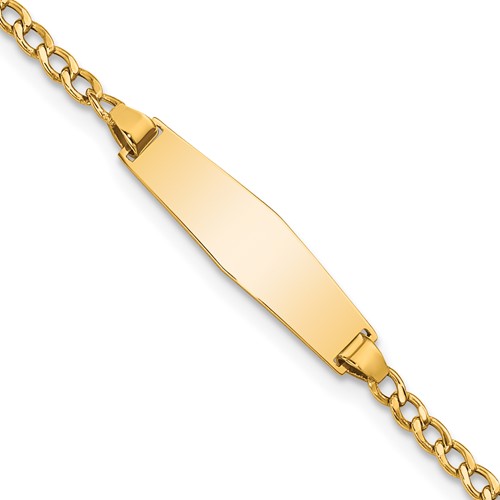 14K Yellow Gold Polished Semi-Solid Chain Solid Plate Cuban Link Soft Diamond Shape 19.5x 5.5mm Plate ID Bracelet, 6"