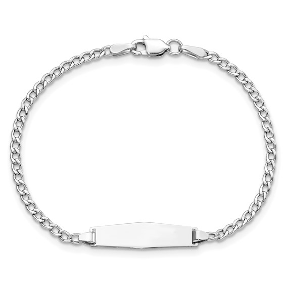 14k White Gold Polished Semi-Solid Chain/Solid Plate Cuban Link Soft Diamond Shape 20x5.5mm Plate 6 inch Baby/Child ID Bracelet