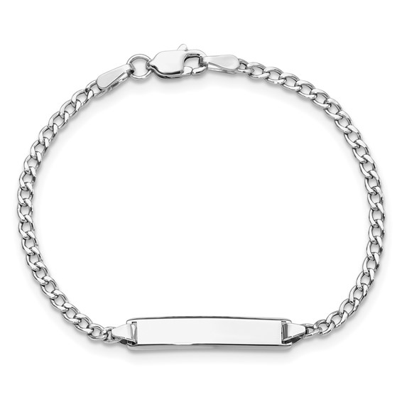 14k White Gold Polished Semi-Solid Chain/Solid Plate Cuban Link 20x4.5mm Plate 5.5 inch Baby/Child ID Bracelet
