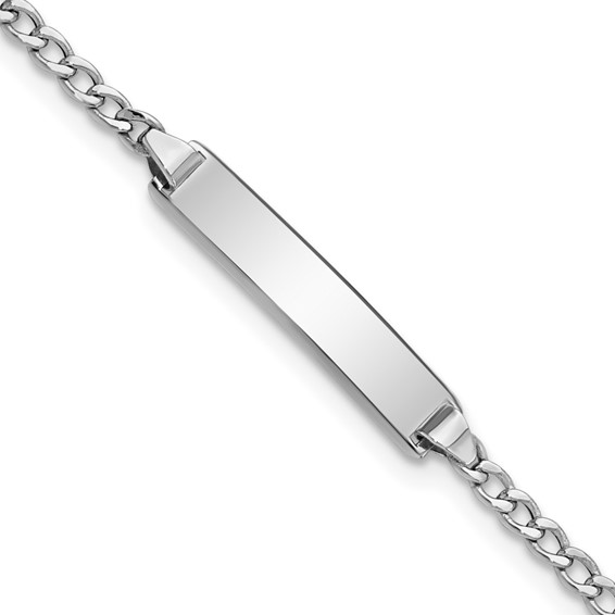 14k White Gold Polished Semi-Solid Chain/Solid Plate Cuban Link 20x4.5mm Plate 5.5 inch Baby/Child ID Bracelet