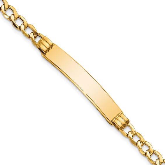 14k Polished Semi-Solid Chain/Solid Plate Cuban Link 35x7mm Plate 7 inch ID Bracelet