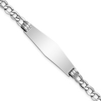 14K White Gold Polished Semi-Solid Chain Solid Plate Cuban Link Soft Diamond Shape 34x 10mm Plate ID Bracelet, 7" view 1