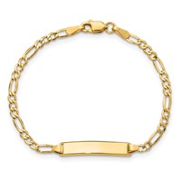 14K Yellow Gold Polished Semi-Solid Chain Solid Plate Figaro Link 19.5x 4.5mm Plate ID Bracelet, 7" view 4