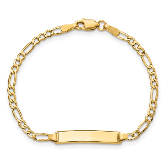 14k Polished Semi-Solid Chain/Solid Plate Figaro Link 23x4.5mm Plate 5.5 inch Baby/Child ID Bracelet