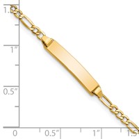 14K Yellow Gold Polished Semi-Solid Chain Solid Plate Figaro Link 19.5x 4.5mm Plate ID Bracelet, 7" view 3