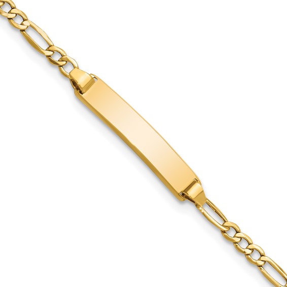 14k Polished Semi-Solid Chain/Solid Plate Figaro Link 23x4.5mm Plate 5.5 inch Baby/Child ID Bracelet