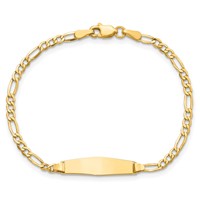 14K Polished Semi-Solid Chain Solid Plate Figaro Link Soft Diamond Shape 19.5x5.5mm Plate 6 Inch ID Bracelet view 4