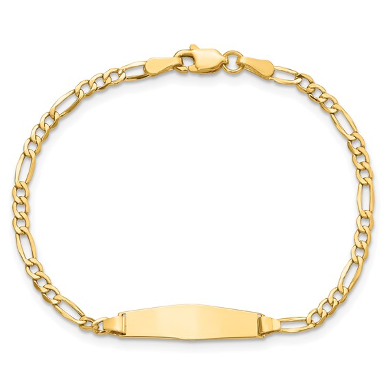 14k Polished Semi-Solid Chain/Solid Plate Figaro Link Soft Diamond Shape 19.5x5.5mm Plate 6 inch Baby/Child ID Bracelet