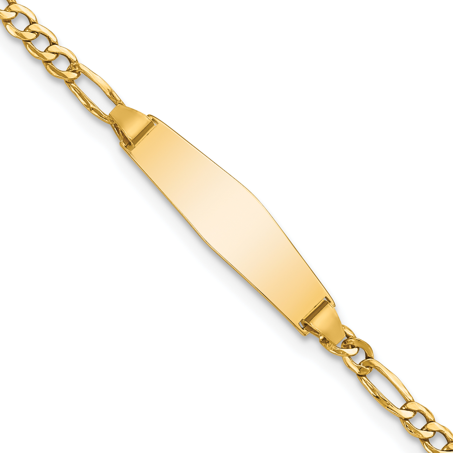 14k Polished Semi-Solid Chain/Solid Plate Figaro Link Soft Diamond Shape 19.5x5.5mm Plate 6 inch Baby/Child ID Bracelet (DCID134C-6)
