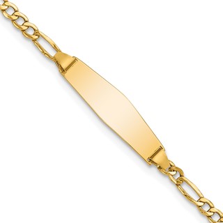 14k Polished Semi-Solid Chain/Solid Plate Figaro Link Soft Diamond Shape 19.5x5.5mm Plate 6 inch Baby/Child ID Bracelet