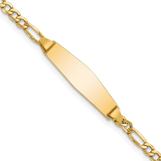 14k Polished Semi-Solid Chain/Solid Plate Figaro Link Soft Diamond Shape 19.5x5.5mm Plate 6 inch Baby/Child ID Bracelet