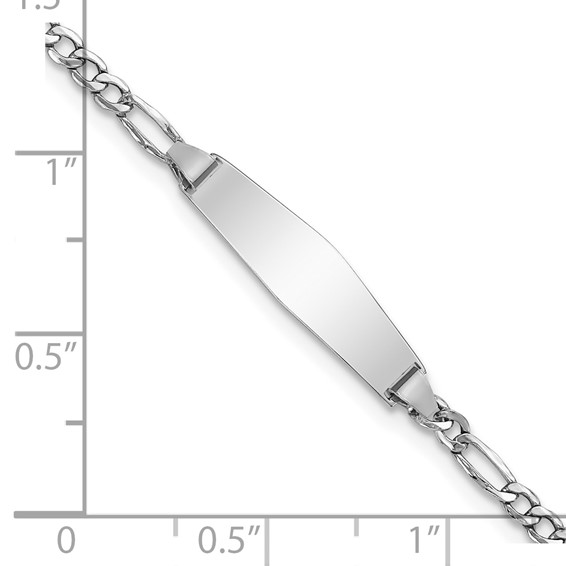 14k White Gold Polished Semi-Solid Chain/Solid Plate Figaro Link Soft Diamond Shape 20x5.5mm Plate 6 inch Baby/Child ID Bracelet