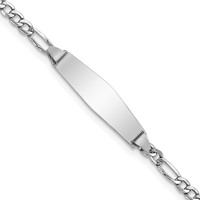 14K White Gold Polished Semi-Solid Chain Solid Plate Figaro Link Soft Diamond Shape 20x5.5mm Plate ID Bracelet - 6in view 1