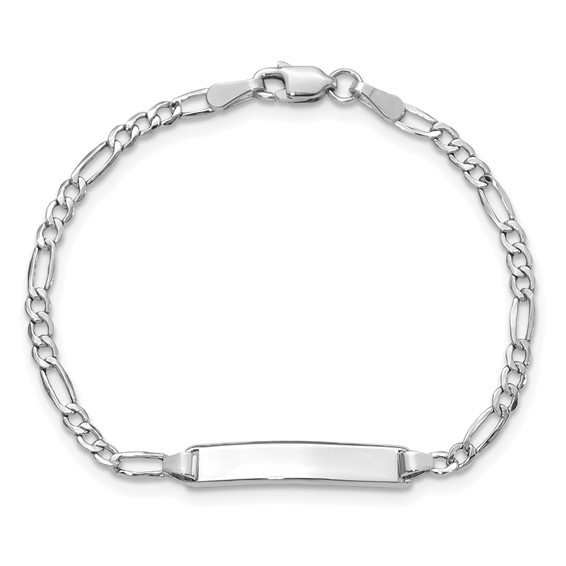 14k White Gold Polished Semi-Solid Chain/Solid Plate Figaro Link 19.5x4.5mm Plate 5.5 inch Baby/Child ID Bracelet