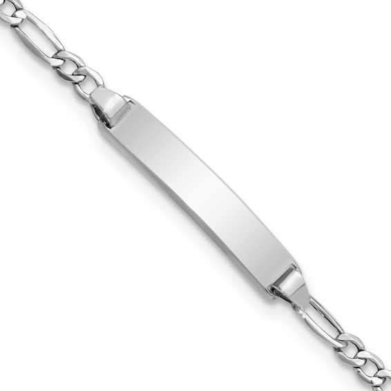 14k White Gold Polished Semi-Solid Chain/Solid Plate Figaro Link 19.5x4.5mm Plate 5.5 inch Baby/Child ID Bracelet