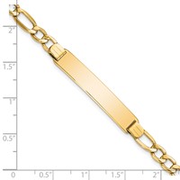 14K Yellow Gold Polished Semi-Solid Chain Solid Plate Figaro Link 34.5x7mm Plate ID Bracelet - 7in view 3