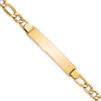 14K Yellow Gold Polished Semi-Solid Chain Solid Plate Figaro Link 34.5x7mm Plate ID Bracelet - 7in view 1