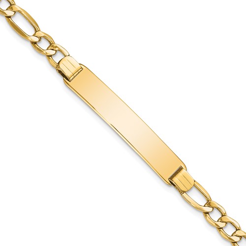 14K Yellow Gold Polished Semi-Solid Chain Solid Plate Figaro Link 34.5x 7mm Plate ID Bracelet, 7"