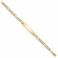 14K Polished Semi-Solid Chain Solid Plate Figaro Link Soft Diamond Shape 34x10mm Plate 7 Inch ID Bracelet view 2