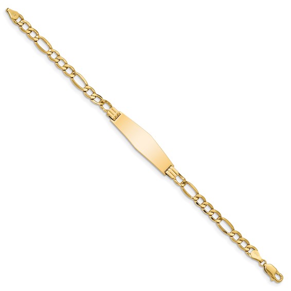 14k Polished Semi-Solid Chain/Solid Plate Figaro Link Soft Diamond Shape 34x10mm Plate 7 inch ID Bracelet