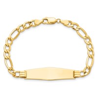 14K Polished Semi-Solid Chain Solid Plate Figaro Link Soft Diamond Shape 34x10mm Plate 7 Inch ID Bracelet view 4
