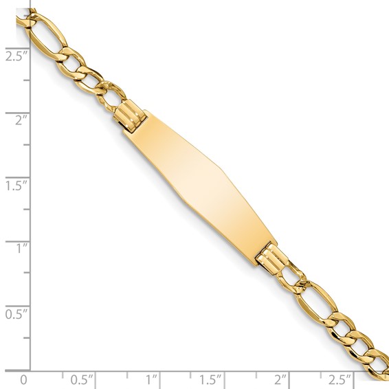 14k Polished Semi-Solid Chain/Solid Plate Figaro Link Soft Diamond Shape 34x10mm Plate 7 inch ID Bracelet