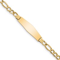 14K Polished Semi-Solid Chain Solid Plate Figaro Link Soft Diamond Shape 34x10mm Plate 7 Inch ID Bracelet view 1