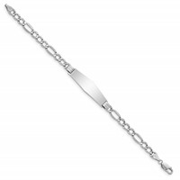14K White Gold Polished Semi-Solid Chain Solid Plate Figaro Link Soft Diamond Shape 34x 10mm Plate ID Bracelet, 8" view 2