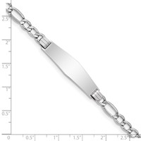 14K White Gold Polished Semi-Solid Chain Solid Plate Figaro Link Soft Diamond Shape 34x 10mm Plate ID Bracelet, 8" view 3