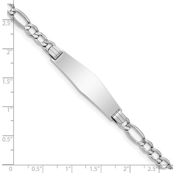 14K White Gold Polished Semi-Solid Chain/Solid Plate Figaro Link Soft Diamond Shape 34x10mm Plate 7 inch ID Bracelet