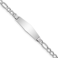 14K White Gold Polished Semi-Solid Chain Solid Plate Figaro Link Soft Diamond Shape 34x 10mm Plate ID Bracelet, 8" view 1