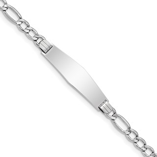 14K White Gold Polished Semi-Solid Chain/Solid Plate Figaro Link Soft Diamond Shape 34x10mm Plate 7 inch ID Bracelet