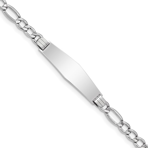 14K White Gold Polished Semi-Solid Chain/Solid Plate Figaro Link Soft Diamond Shape 34x10mm Plate 7 inch ID Bracelet