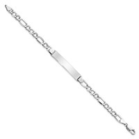 14K White Gold Polished Semi-Solid Chain Solid Plate Figaro Link 35x7mm Plate ID Bracelet - 8in view 2